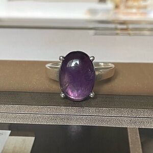 925 Sterling Silver Natural Amethyst Cabochon Ring, US Size 8